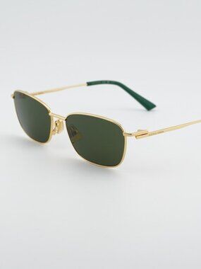 Bottega Veneta BV1300S 002 Sunglasses Gold Rectangle Frame, Green Lenses